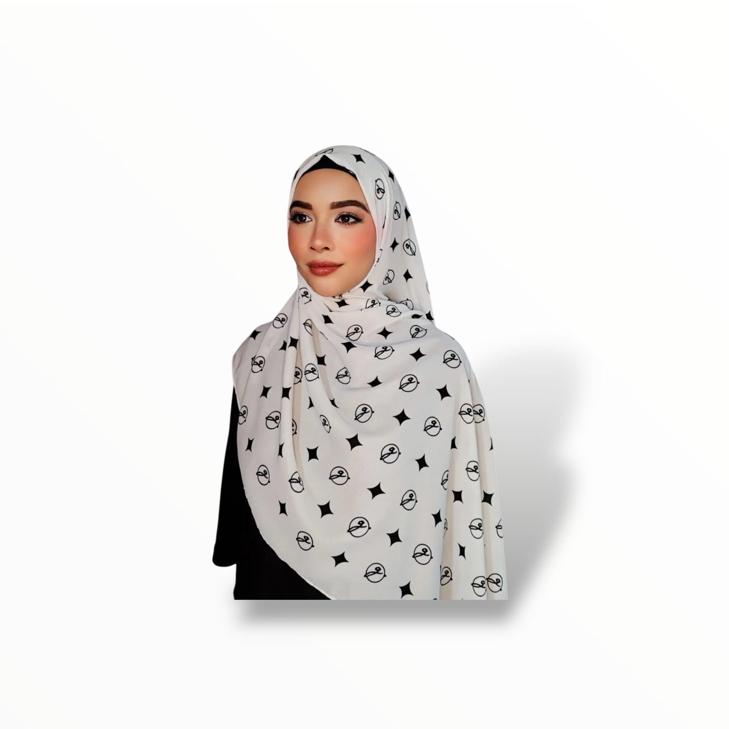 G SHAWL 2METER KOREAN CHIFFON - WHITE/BLACK