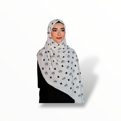 G SHAWL 2METER KOREAN CHIFFON - WHITE/BLACK