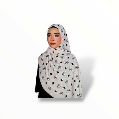 G SHAWL 2METER KOREAN CHIFFON - WHITE/BLACK
