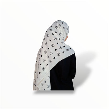 G SHAWL 2METER KOREAN CHIFFON - WHITE/BLACK